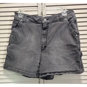 Riveted Denim Jean Shorts Gray Med‎ Wash Size 12M High Rise Zip Pockets